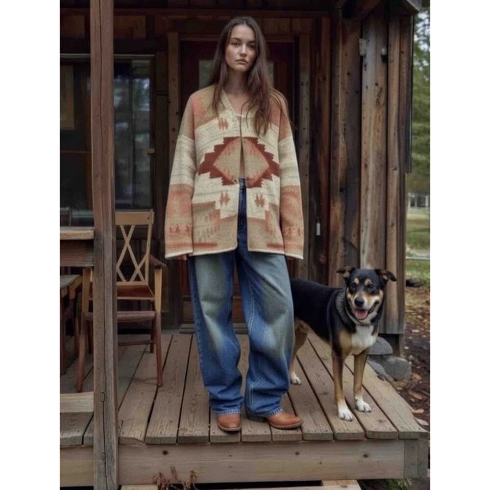 Ralph Lauren Yellowstone Cardiga Fair Isle Southwest Tribal Cozy Sweater Print S